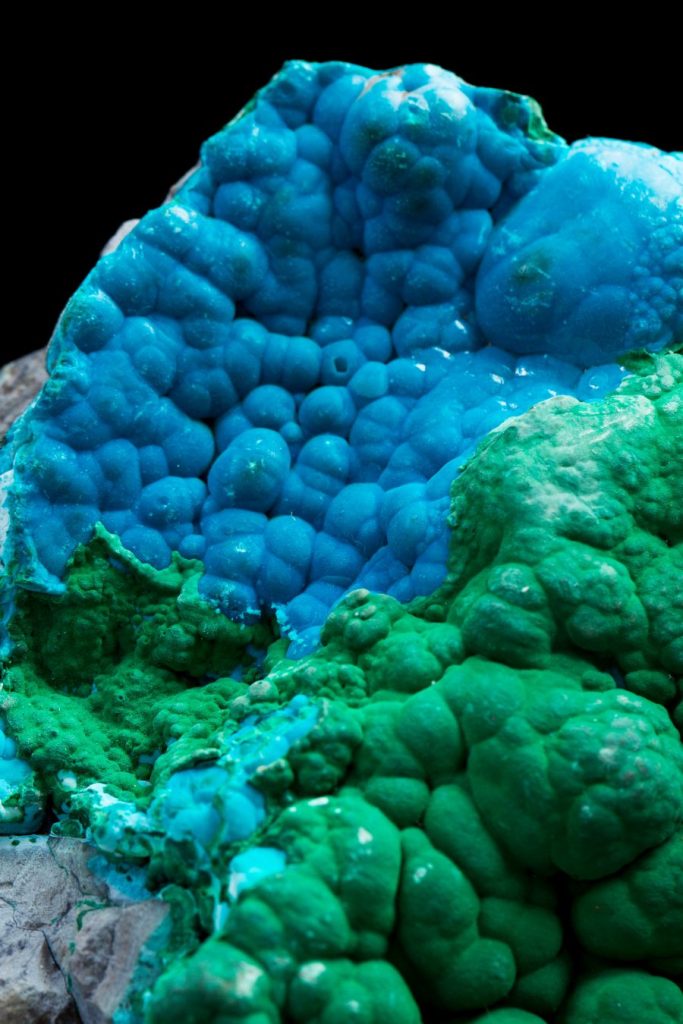 Blue and green botryoidal crystal mineral specimen from Crystal Harvest's collection