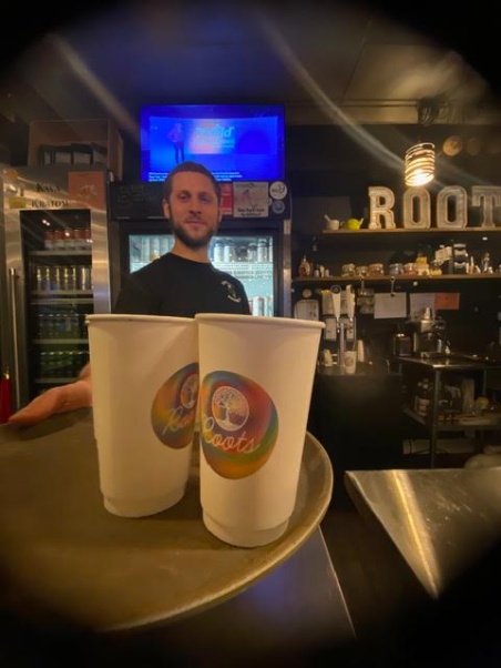 Roots Kava Bar counter with branded cups